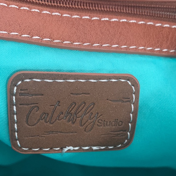 Catchfly Women's Southwestern Color Block With Brindle Inlay Bucket Bag Purse - Picture 6 of 7